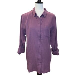 Women's Anne Klein Purple Crinkle Button Down Shirt L